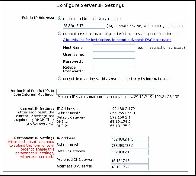 configure server IP setting